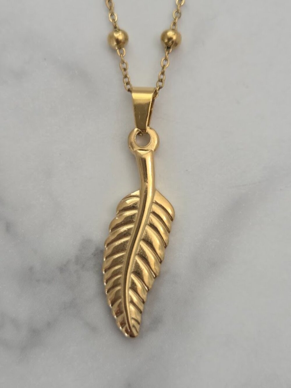 Gold Feather Pendant Necklace Dainty Satellite Chain Boho Minimalist Jewelry - Picture 7 of 14